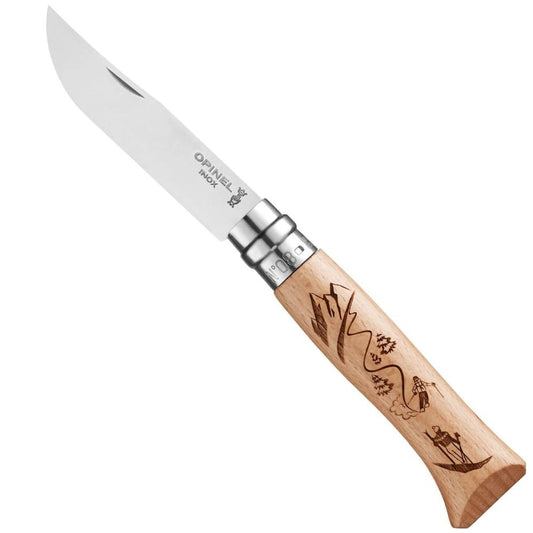 Opinel - No.08 Engraved Handle Folding Knife - Alpine Adventures - Ski