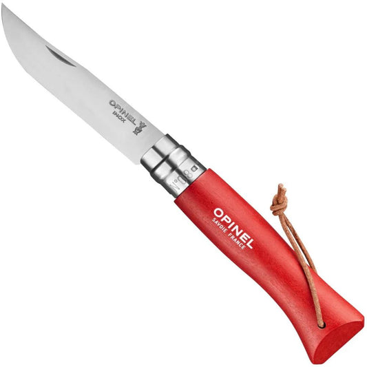 Opinel - No.08 Steel Folding Knife with Lanyard - Red