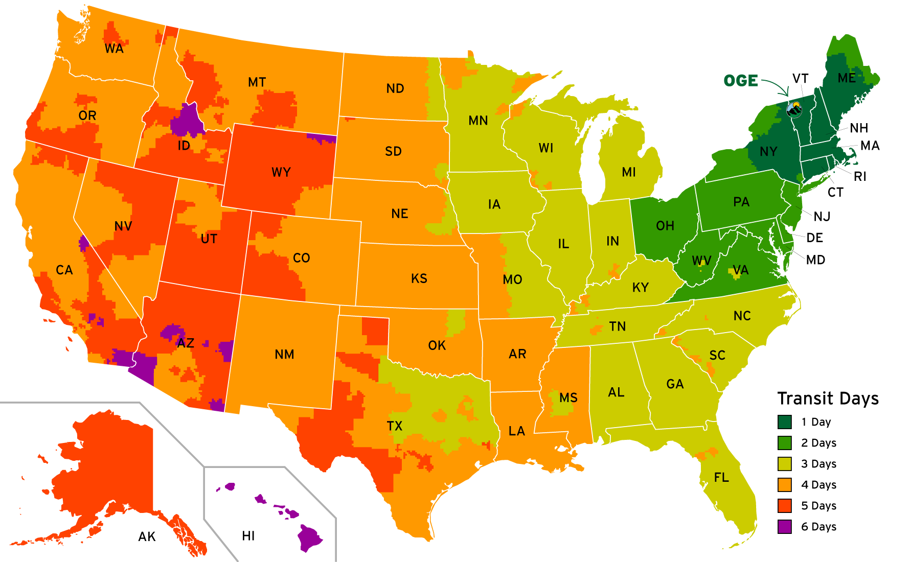 UPS ground delivery zone map